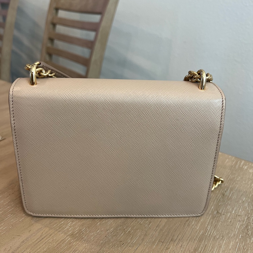 Prada Envelope Flap Chain Shoulder bag Saffiano Leather Small Beige - Picture 8 of 9